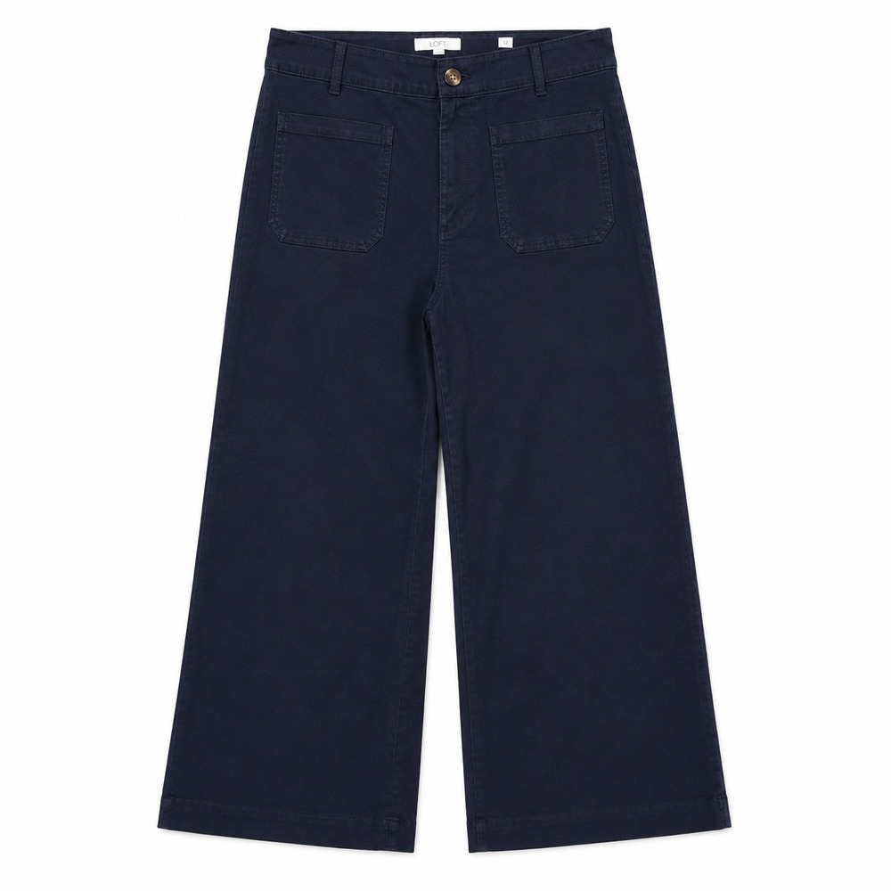 Loft The Palmer Wide Leg Pants Womens Size 12 Navy Blue Cotton Blend Preppy NWT